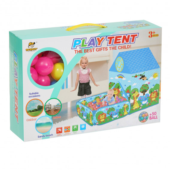 2 В 1 Детска палатка с двор за игра и 50 бр. топки ITTL 346802 8