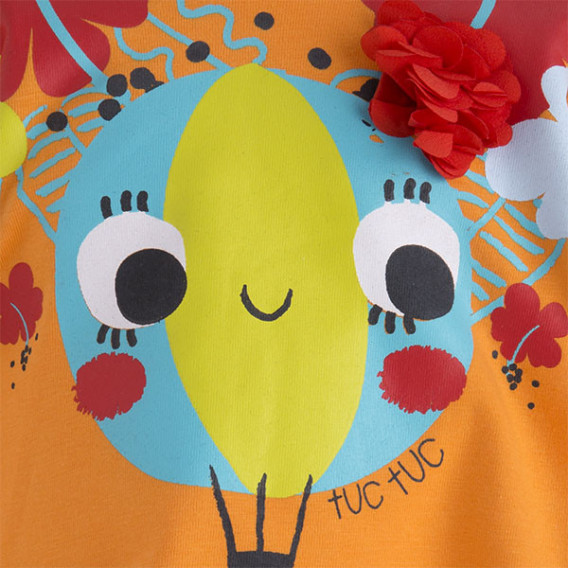 Блуза с дълъг ръкав за момиче и весела щампа с пришити елементи образуващи цвете Tuc Tuc 34731 3