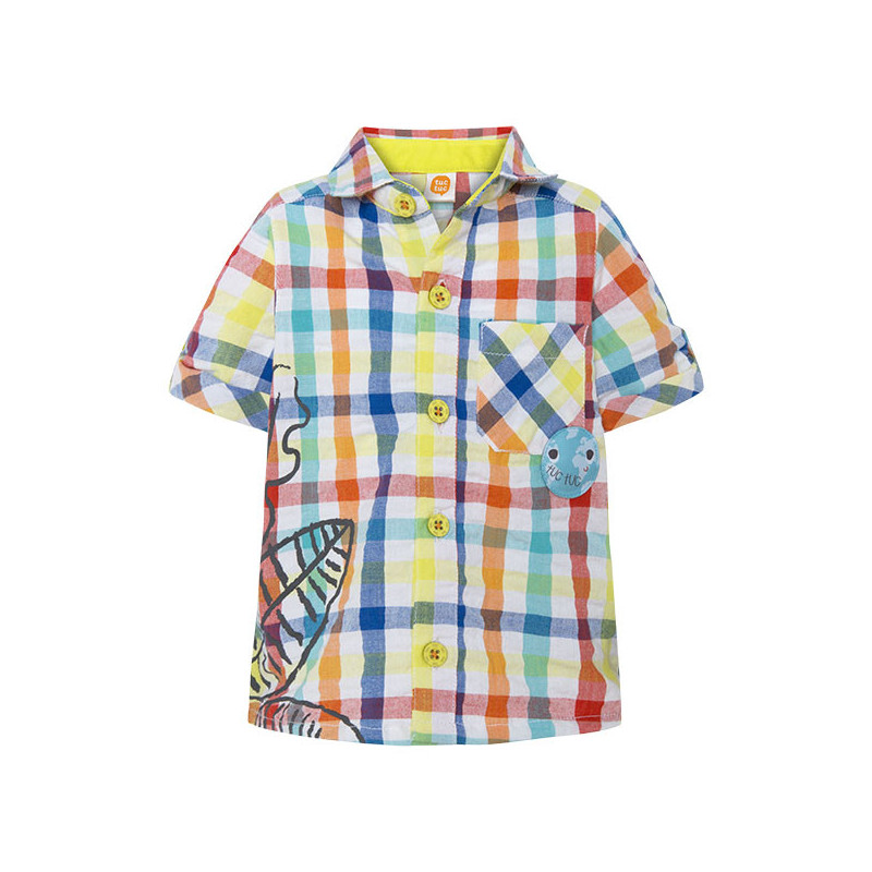 Памучна карирана риза с къс ръкав и апликация за момче  34735