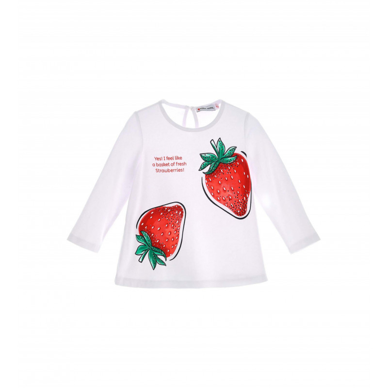 Блуза с дълъг ръкав за бебе с щампа на ягодки, бяла  347358