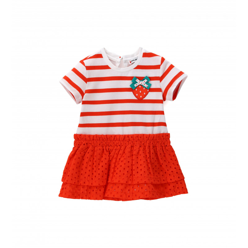 Памучна рокля за бебе декорирана с дантела, червена  347416