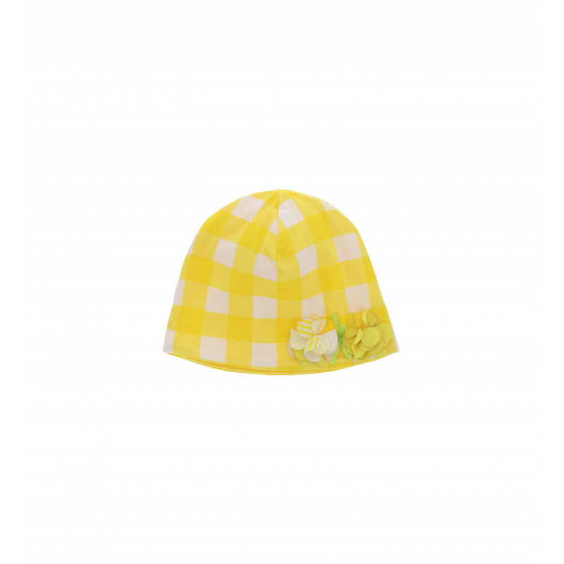 Памучна шапка с цветя, жълт цвят  347769