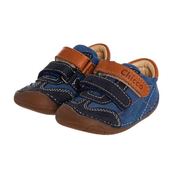 Обувки от естествена кожа с кафяви акценти, сини Chicco 347805 2