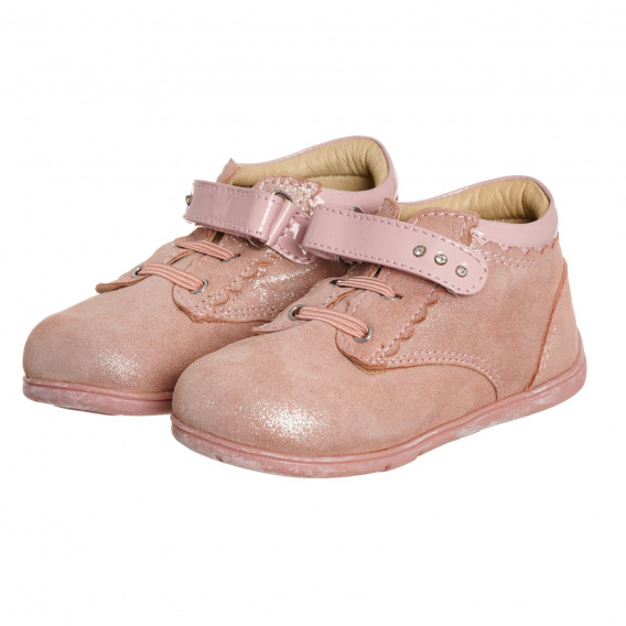 Обувки от естествена кожа с бляскав акцент, розови Chicco 347945 2