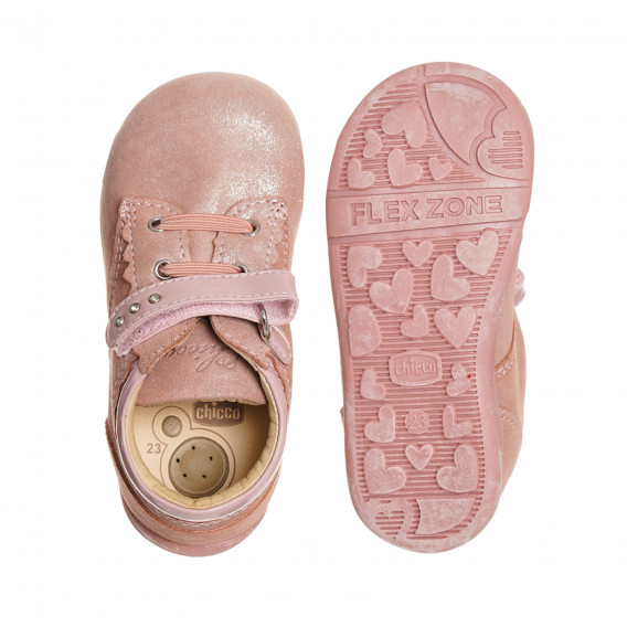 Обувки от естествена кожа с бляскав акцент, розови Chicco 347947 4