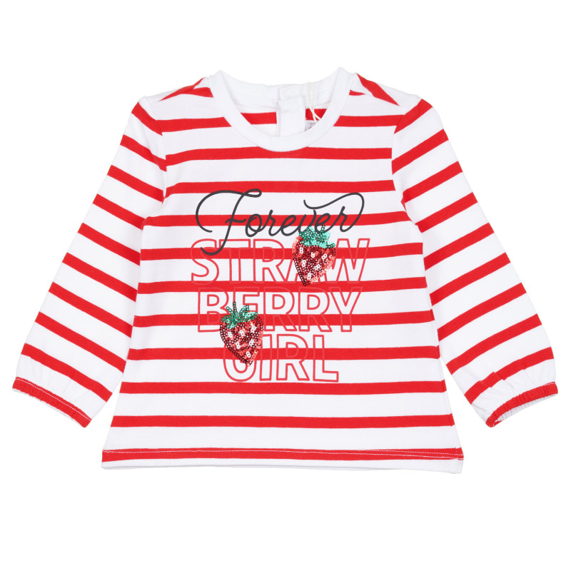 Блуза за бебе с дълъг ръкав и щамповани ягодки, червена  348157
