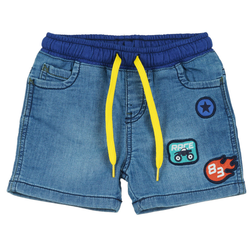 Къси дънкови панталони с апликации, сини  348176
