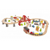 Дървена железопътна композиция с влак, мост и сгради, 70 части WOODEN 348329 9
