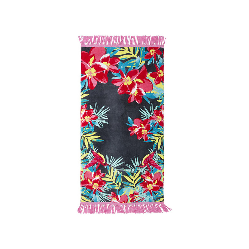 Плажна кърпа с флорален принт и ресни, цвят: Многоцветен  34853