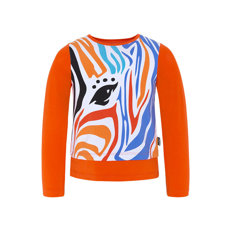 Памучна оранжева блуза с дълъг ръкав и цветна щампа за момиче  34873