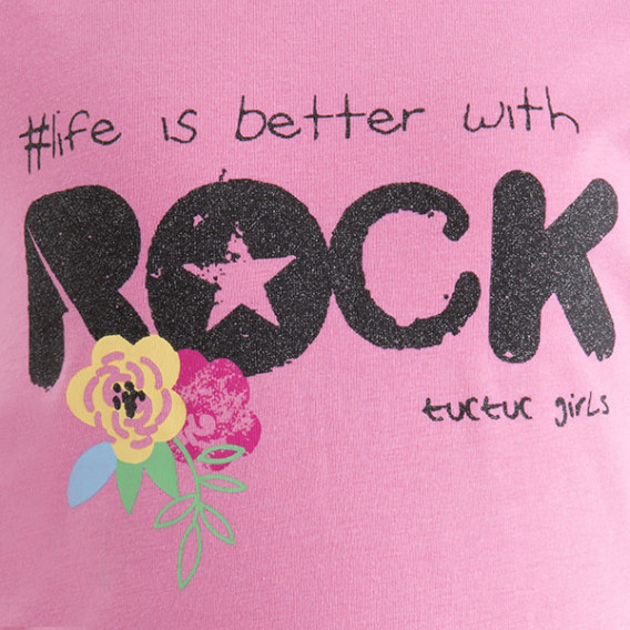 Памучна розова блуза с къс ръкав и надпис за момиче Tuc Tuc 34945 3