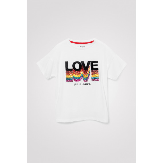 Блуза с къс ръкав Rainbow Love, бяла DESIGUAL 353565 