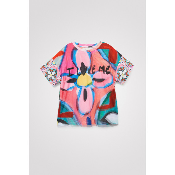 Блуза с къс ръкав и големи рисувани цветя, многоцветна DESIGUAL 353696 