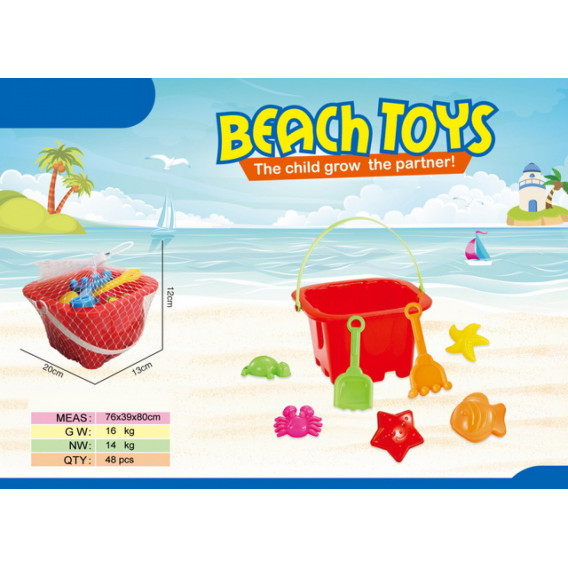 Детски плажен комплект с червена кофичка, 8 части GT 357485 