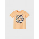 Блуза с къс ръкав с щампа глава на тигър, оранжева Name it 357496 