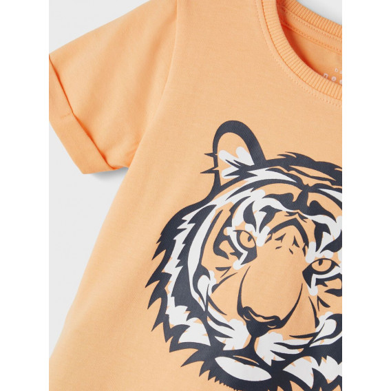 Блуза с къс ръкав с щампа глава на тигър, оранжева Name it 357497 3