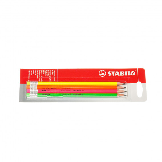 Моливи hb с флуоресцентен корпус и гумичка, 4 цвята на външното тяло Stabilo 35981 1