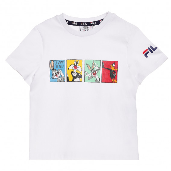 Памучна тениска с щампа Bugs Bunny и приятели, бяла Fila 360047 