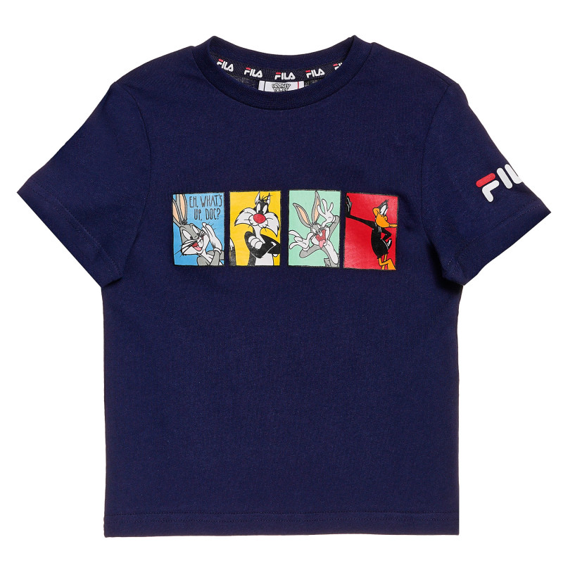 Памучна тениска с щампа Bugs Bunny и приятели, синя  360051