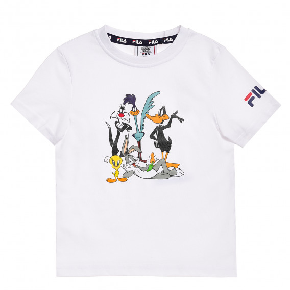 Памучна тениска с щампа Looney Tunes, бяла Fila 360055 