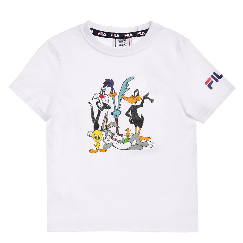 Памучна тениска с щампа Looney Tunes, бяла  360055