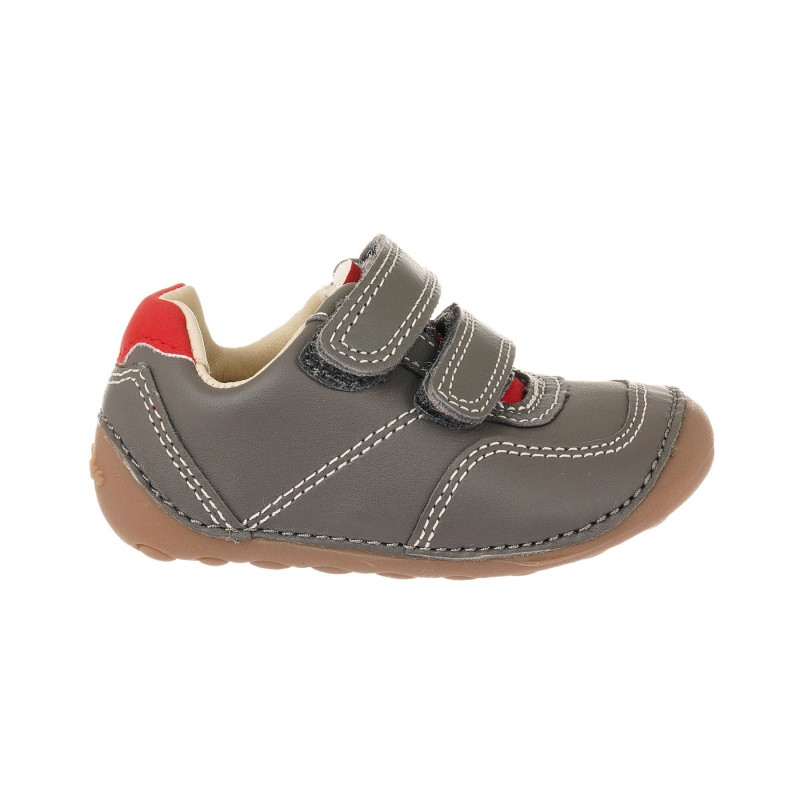 Обувки от естествена кожа с червени акценти за бебе, сиви  361459