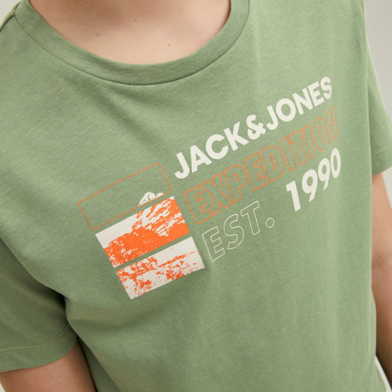 Памучна тениска с надпис Expedotion, зелена Jack & Jones junior 362649 7