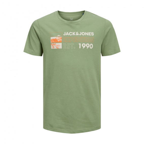 Памучна тениска с надпис Expedotion, зелена Jack & Jones junior 362651 
