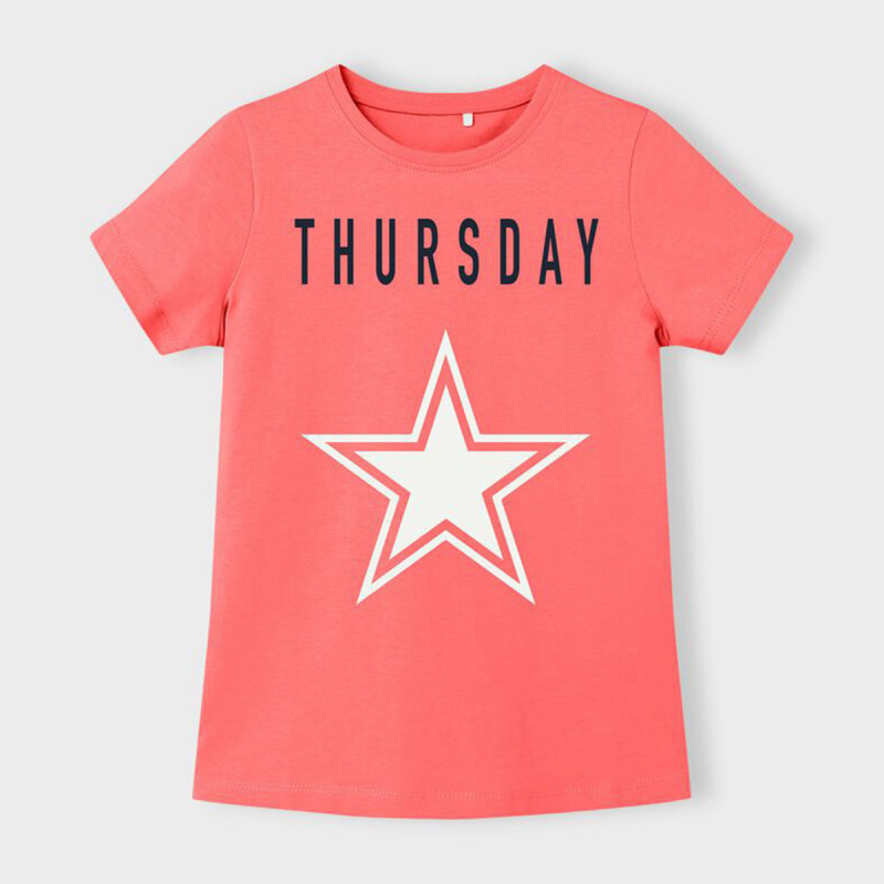 Тениска с надпис Thursday, корал  362849
