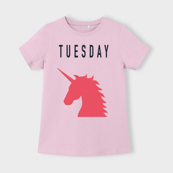 Тениска с надпис Tuesday, лилава Name it 362857 