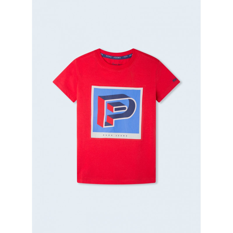 Тениска с геометрична щампа, червена  363362