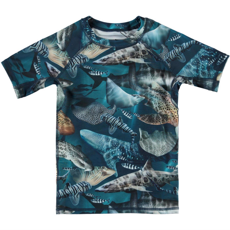 Тениска за плаж с UPF 50+ защита и прин на акули  363397