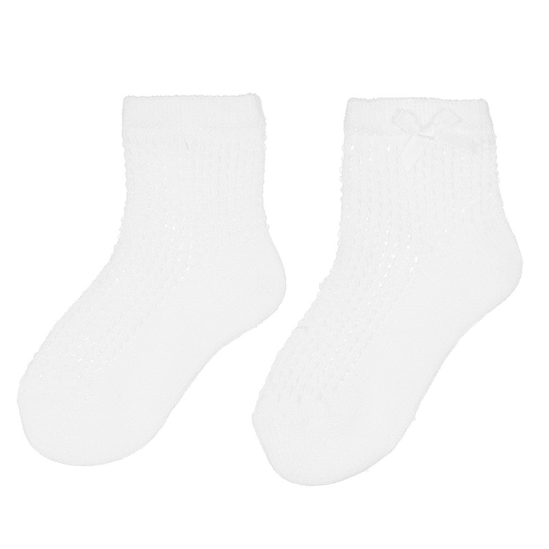 Чорапи с декоративна плетка с панделка, бели  364557