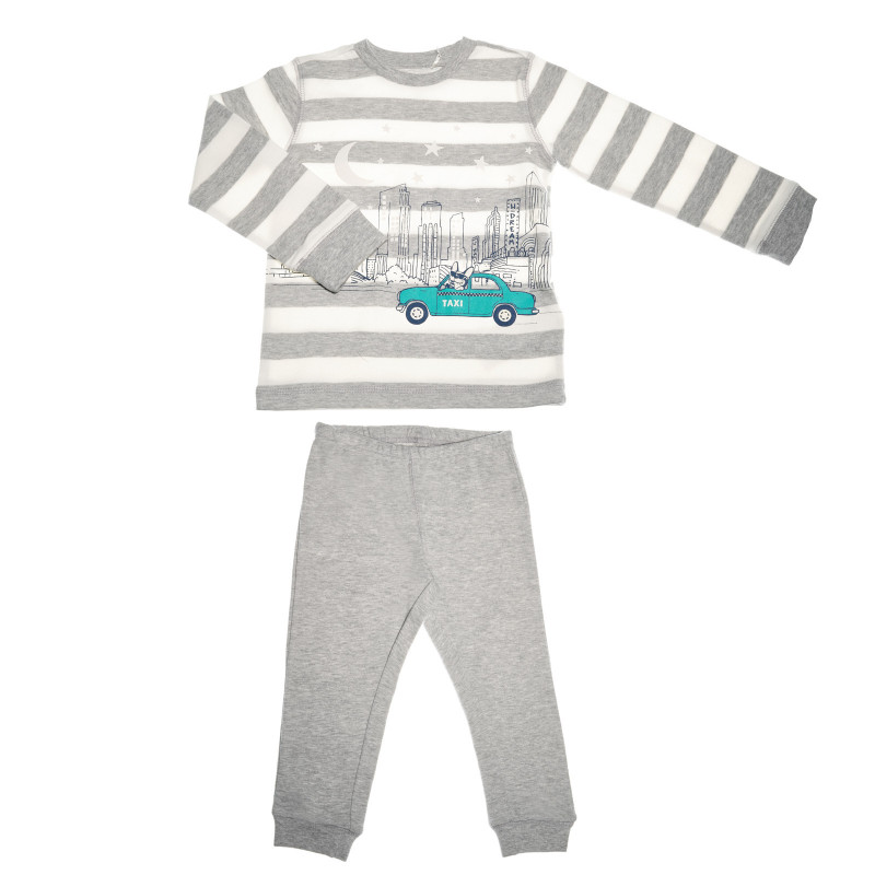 Памучна пижама за момче в светло сив цвят с принт  36528