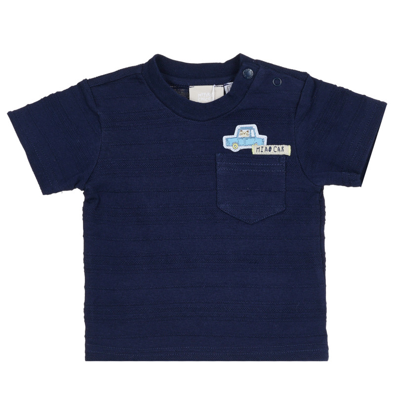 Памучна тениска с апликация за бебе, тъмносиня  365322