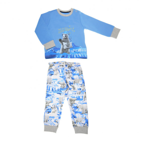 Памучна пижама за момче в син цвят с принт на мечка Chicco 36545 