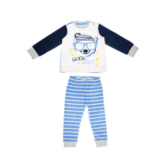 Памучна пижама на райе за момче в син цвят с принт  Chicco 36556 