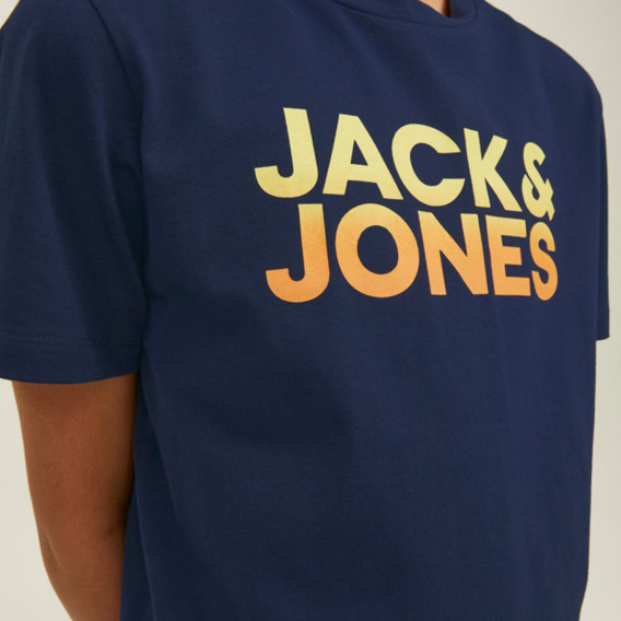 Памучна тениска с щампа логото на бранда, тъмносиня JACK&JONES JUNIOR 366354 7