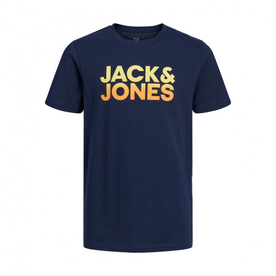 Памучна тениска с щампа логото на бранда, тъмносиня JACK&JONES JUNIOR 366356 