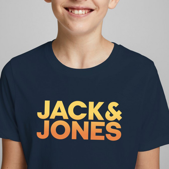 Памучна тениска с щампа логото на бранда, тъмносиня JACK&JONES JUNIOR 366357 8