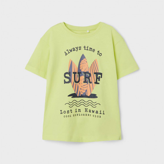 Памучна тениска с надпис Surf, жълта Name it 366437 