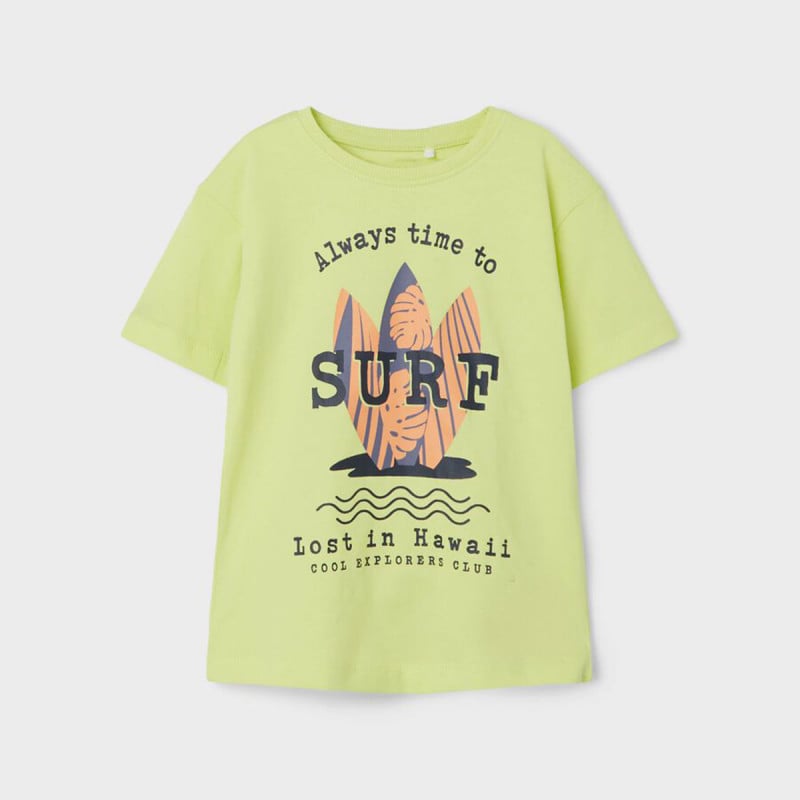 Памучна тениска с надпис Surf, жълта  366437