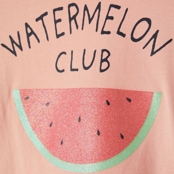 Памучна тениска с щампа на диня и надпис, розова Name it 367340 3