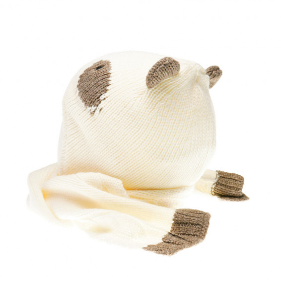 Плетен комплект шапка и шал за бебе с дизайн на мече, бежов Chicco 36762 3
