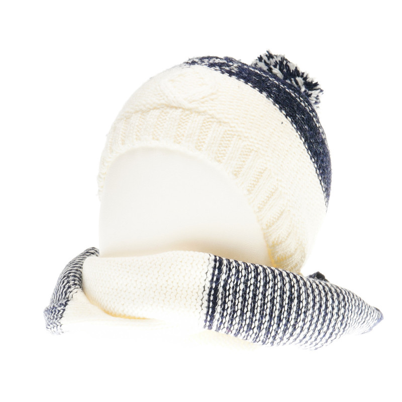 Плетен комплект шапка с помпон и шал за бебе момче  36763