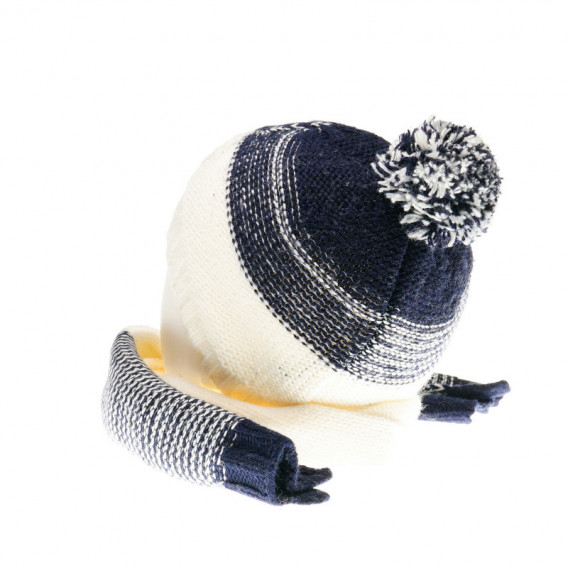 Плетен комплект шапка с помпон и шал за бебе момче Chicco 36764 2