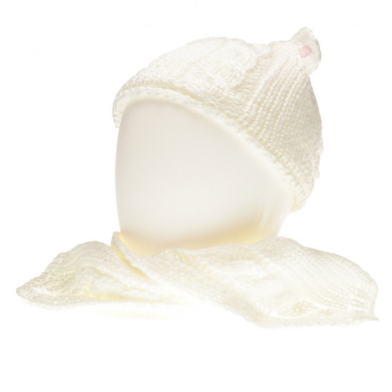 Плетен комплект шапка и шал за бебе с ушички, бял Chicco 36765 