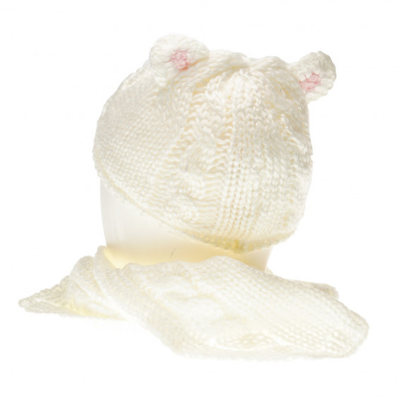 Плетен комплект шапка и шал за бебе с ушички, бял Chicco 36766 2