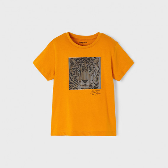 Памучна тениска с щампа на тигър, оранжева Mayoral 367720 