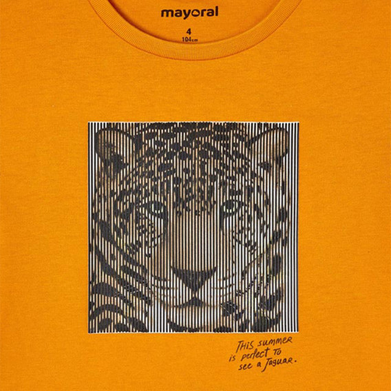 Памучна тениска с щампа на тигър, оранжева Mayoral 367723 4